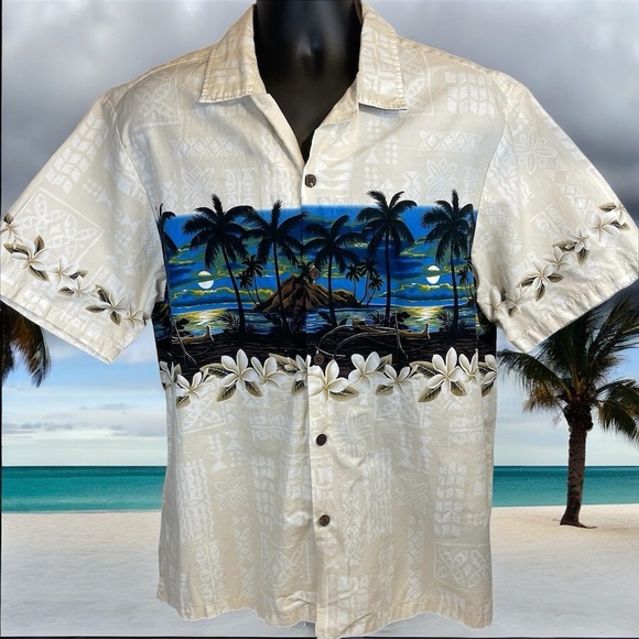 Vintage Hawaiian Island Palm Sunset Floral Shirt 90’s USA Mens Size Xlarge - Picture 1 of 13